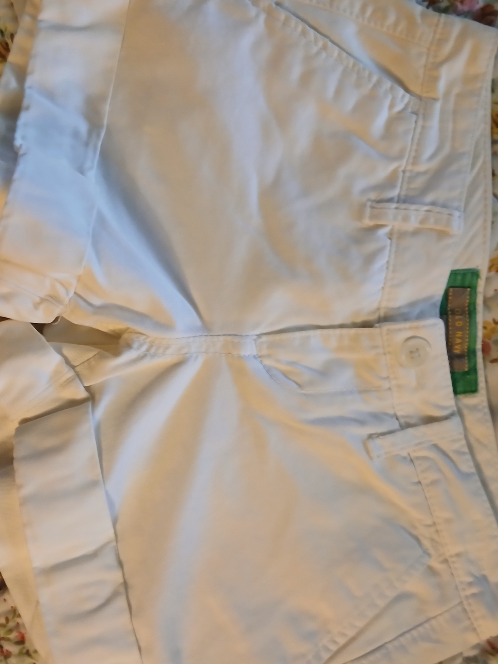 Old Navy White Cotton Shorts with Green Waistband Accent